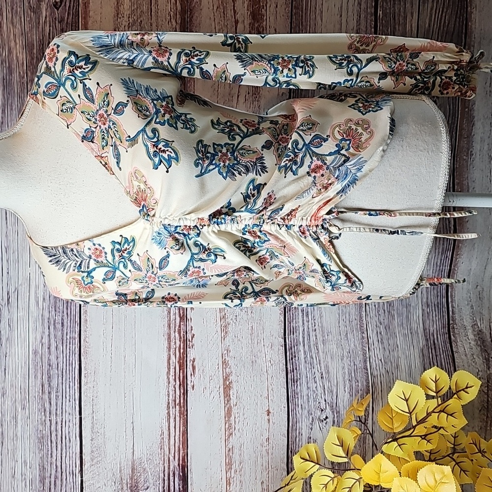NEW JESSICA SIMPSON FLORAL LONG SLEEVE CINCHED FRONT PULLOVER TOP